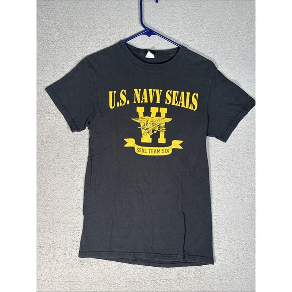 VNTG U.S. Navy Seals Seal Team 6 T Shirt Men’s Size S Black Yellow Logo Military - Picture 1 of 13